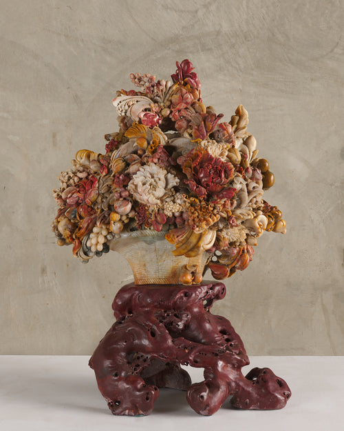 MONUMENTAL CARVED SOAPSTONE BASKET OF FLOWERS